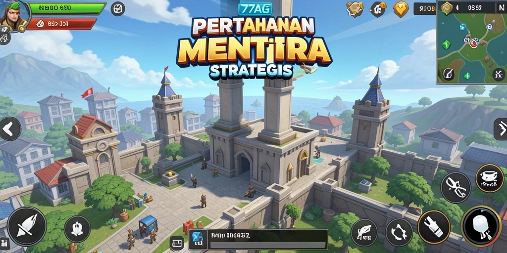 Screenshot gameplay menampilkan pertarungan menara seru di 77AG.