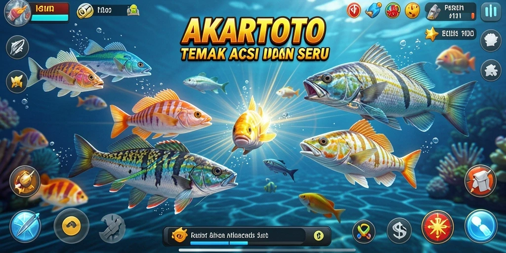 Tangkapan layar menunjukkan gameplay seru di <strong>AKARTOTO</strong> dengan aksi menembak ikan.