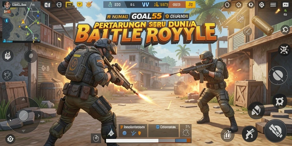 Gameplay seru di GOAL55 dengan pertempuran intens Battle Royale.