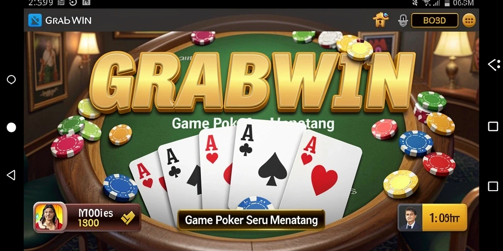 Tampilan gameplay poker yang seru dan menantang di GRABWIN.