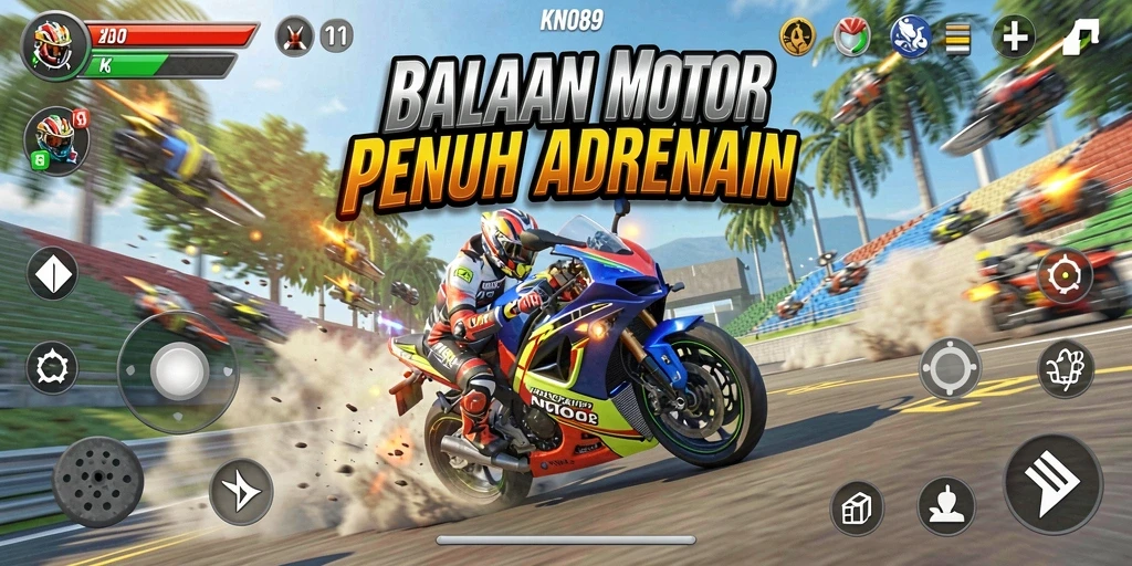 Tampilan gameplay seru dalam KNO89 dengan berbagai trek balap motor.