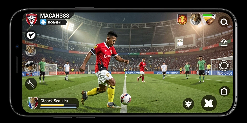 Screenshot gameplay seru di lapangan sepak bola.