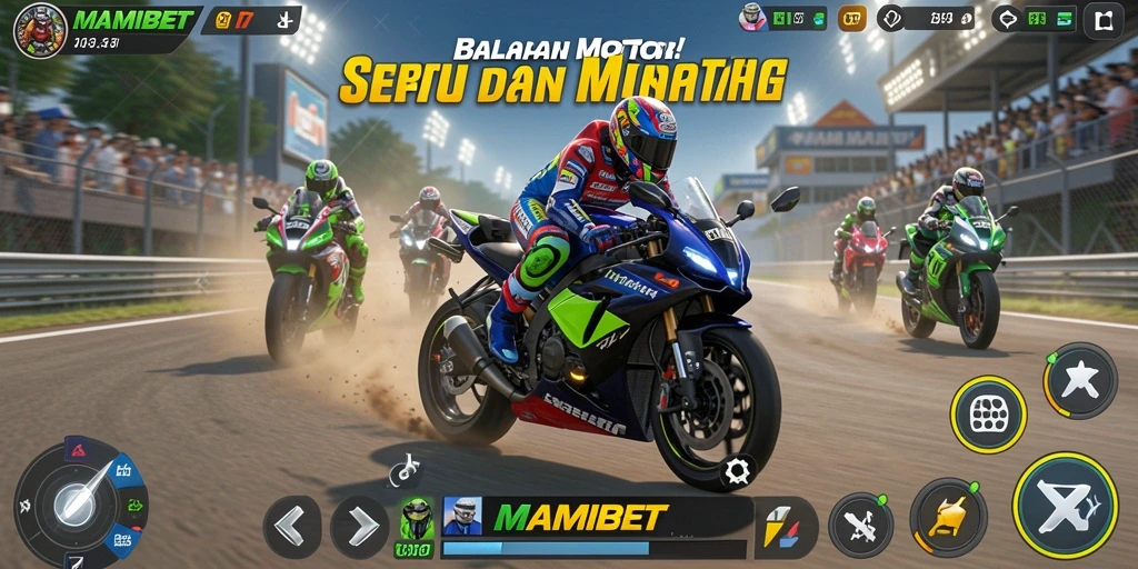 Tampilan gameplay MAMIBET yang seru dengan balapan motor.