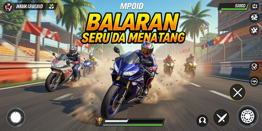Tampilan gameplay mendebarkan dari MPOID dengan balapan motor yang intens.