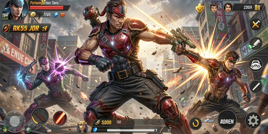 Tangkapan layar menunjukkan aksi ketegangan gameplay RK55.