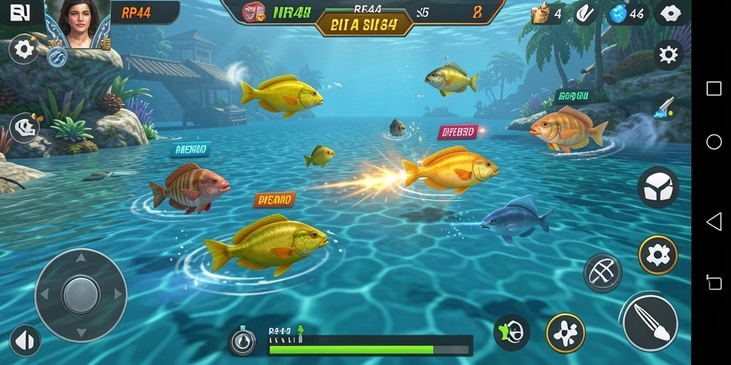 Screenshot gameplay RR44 menampilkan aksi Tembak Ikan seru.