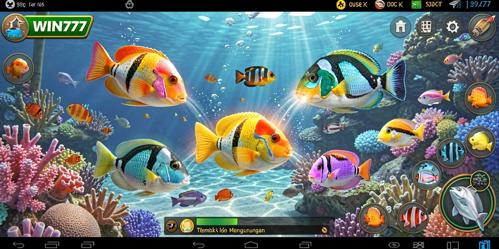 Tampilan gameplay <strong>WIN777</strong> dengan aksi menangkap ikan yang seru.